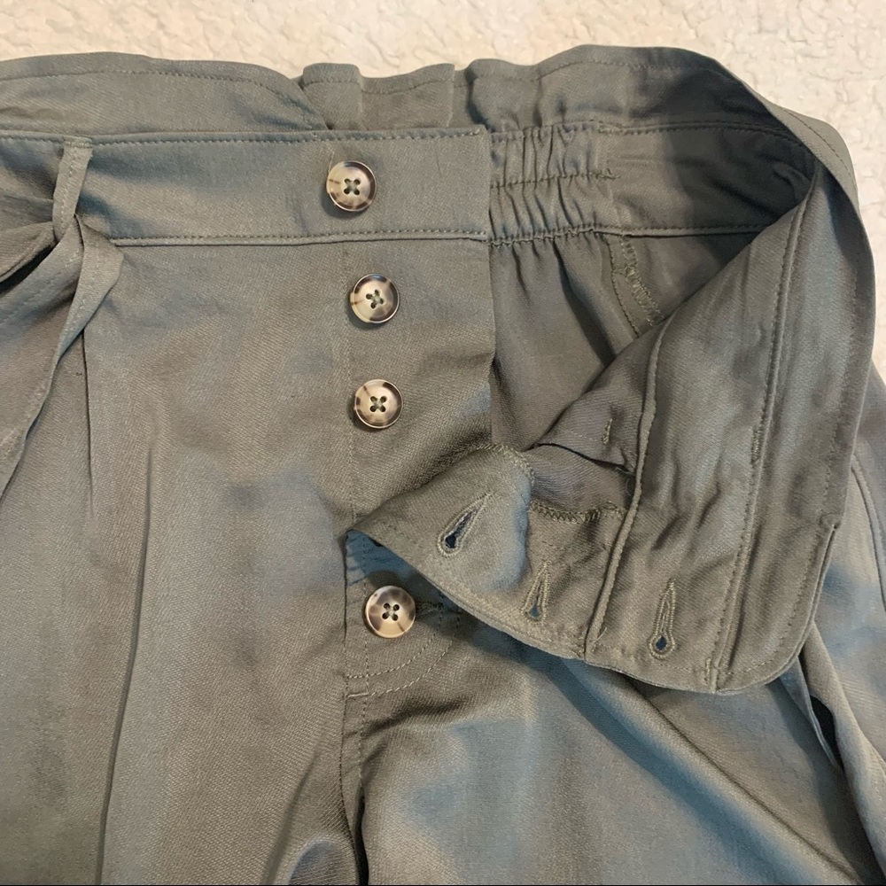 Express Extreme High Rise Green Belted Tie Bow Waistband Button Closure Size XS - Picture 10 of 16